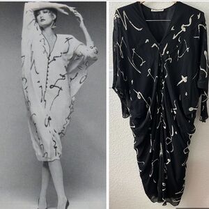 Hanae Mori Black Calligraphy Dress Vintage